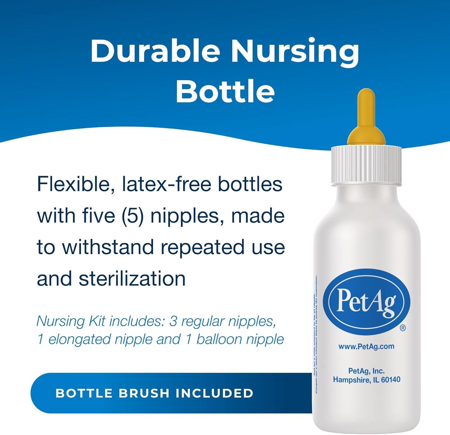PetAg nursing bottle with assorted silicone nipples