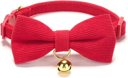 Breakaway Cat Collar with Bow Tie and Bell Adjustable Soft Corduroy Pink Kitten Collars for Girl Cats - Image 14