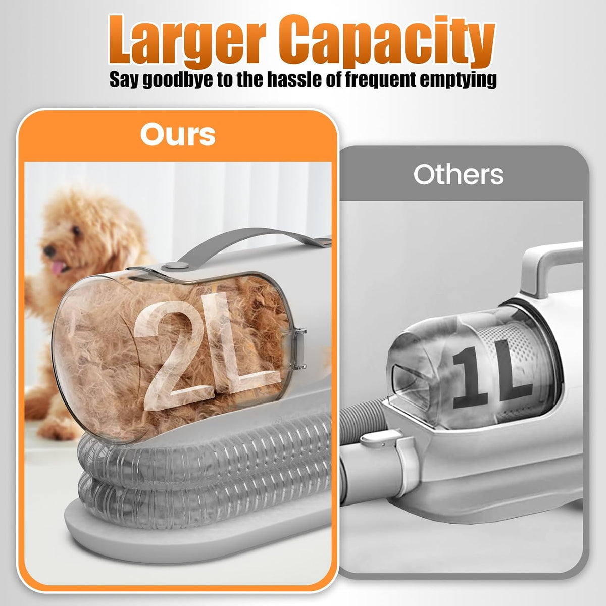 Side view of the AIRROBO two litre large capacity hair collection bin with easy release button.