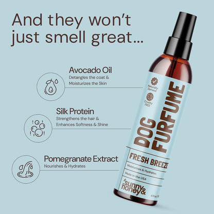 Cruelty free hydrating pet perfume spray for shiny dog coats.