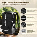 Rear perspective highlighting the ergonomic padded shoulder straps, waist support belts, and breathable back padding of the dog backpack.