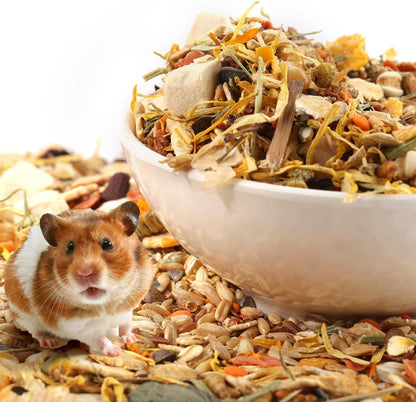 Close up view of the crunchy seeds and grains inside Abizoo pet treat mix.