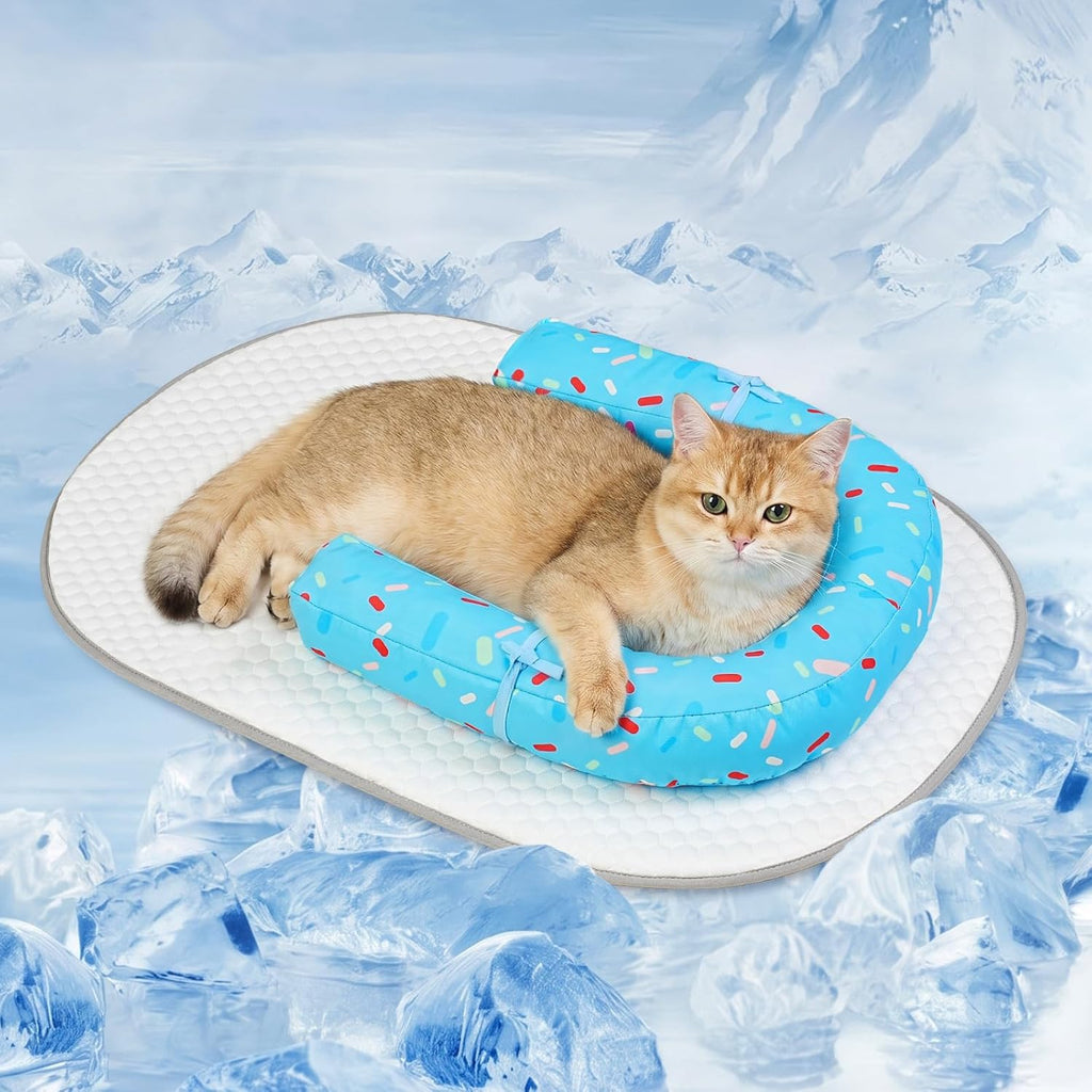 Supet cat cooling mat in donut blue front view
