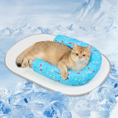 Supet cat cooling mat in donut blue front view