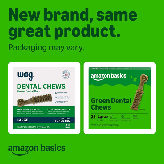 Amazon Basics Wag green brush textured dental chew for plaque removal