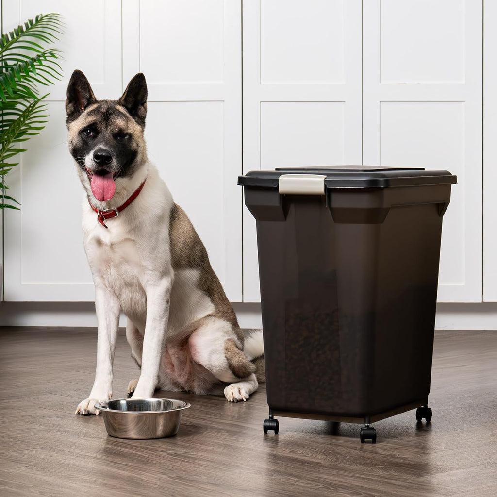 IRIS USA Dog Food Storage Container 58 Lb, Airtight Large Pet Food Storage Bin with Wheels, for Dog Cat Bird Chicken Food, Holds Up to 58 lbs, Keep Fresh, BPA Free, Made in USA, Black - Image 11