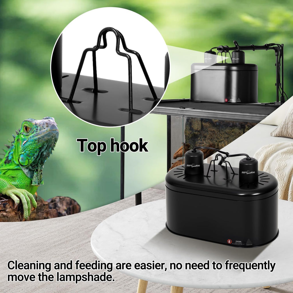REPTI ZOO dual reptile lamp kit showing included hanging hook accessory.