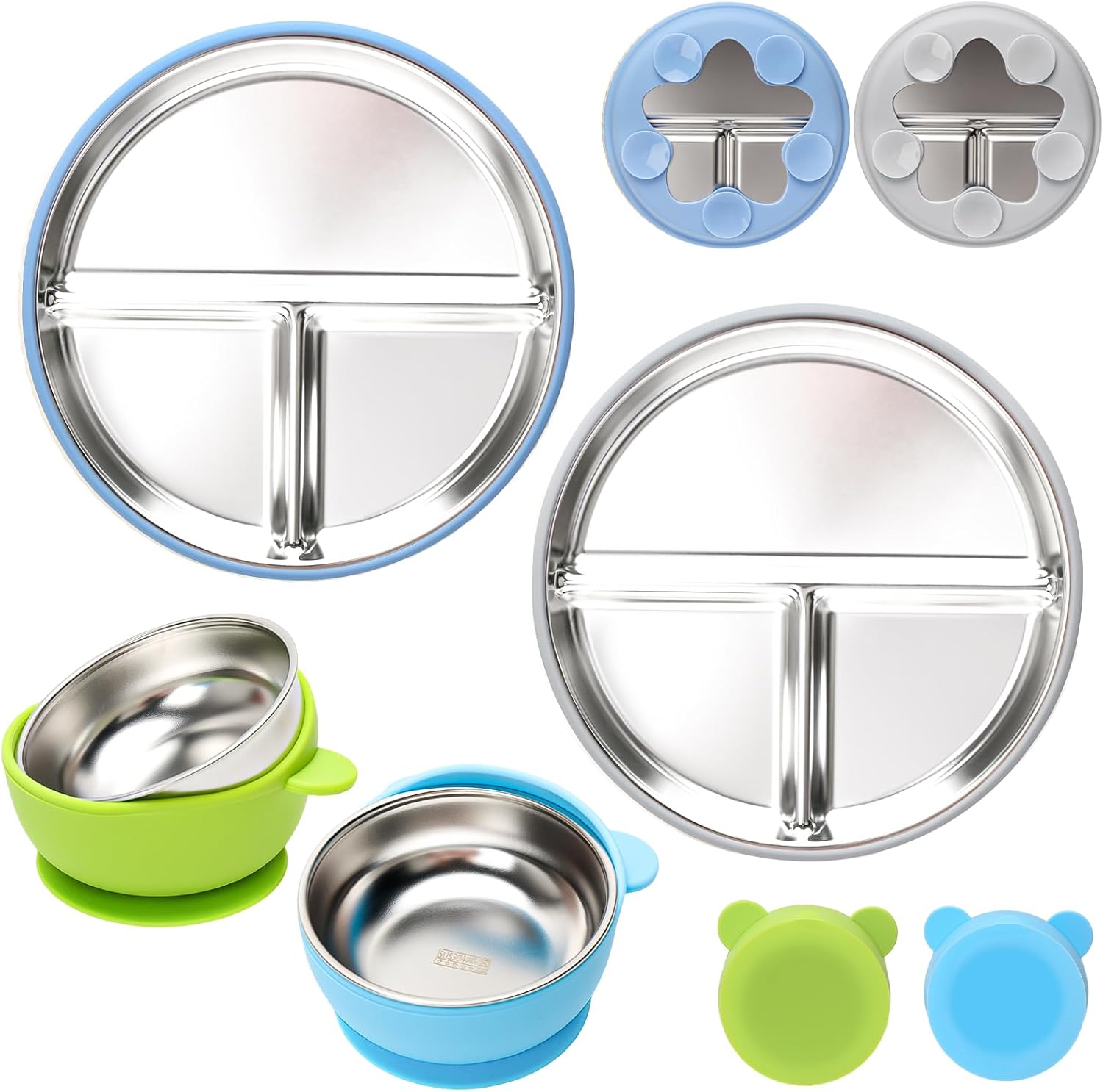 Misslili stainless steel baby plate and bowl set with suction base