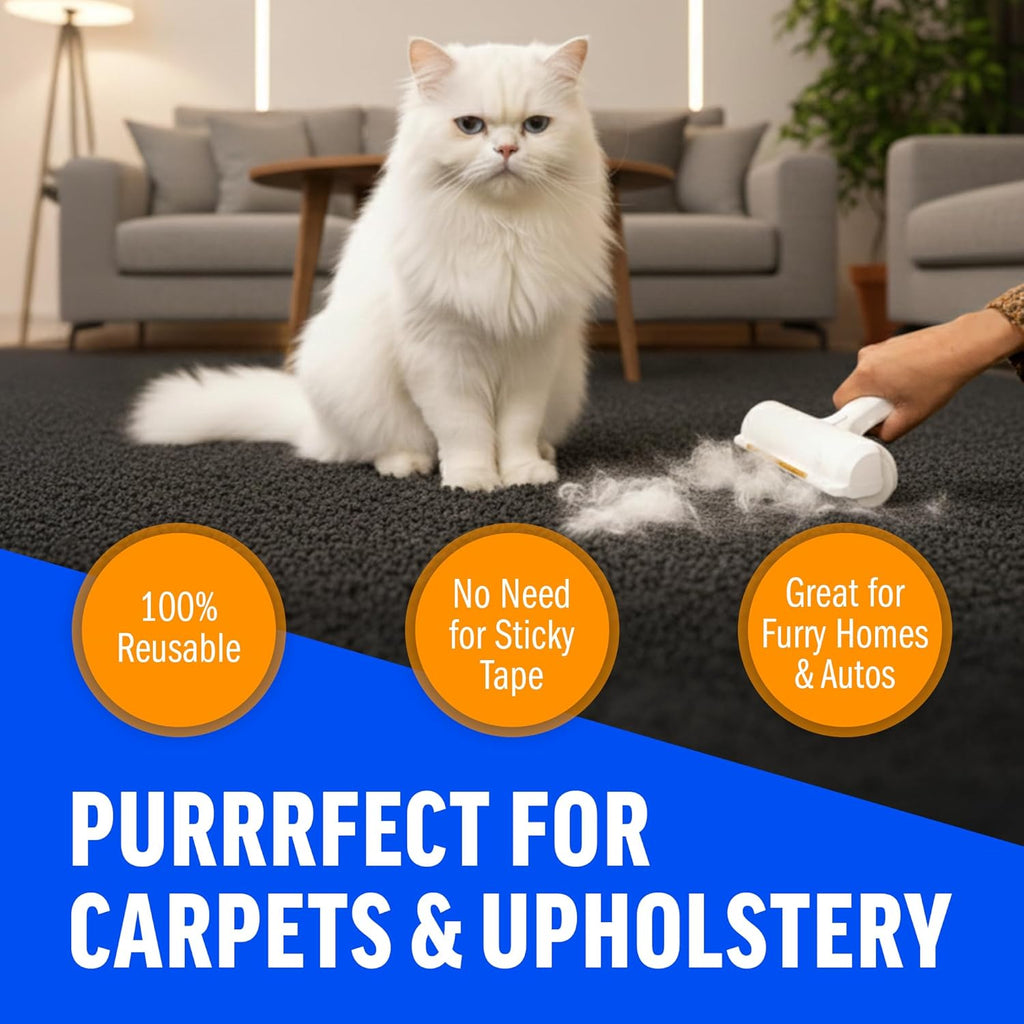 ChomChom Roller and Rake cleaning dog fur from car seat upholstery