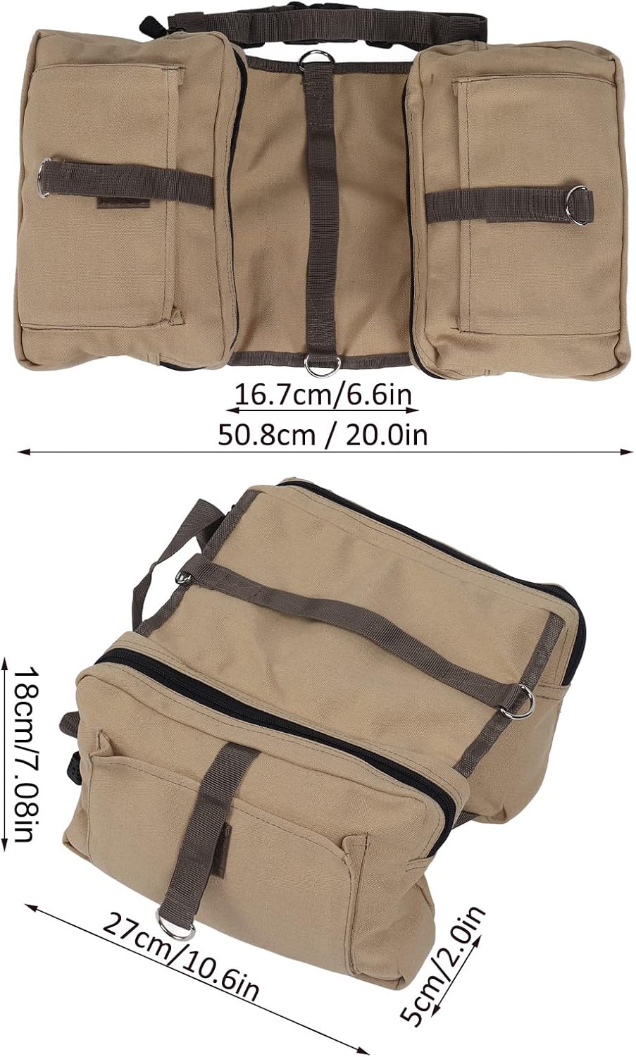 JOROBURO dog saddle bag side view highlighting the capacious zipper storage pocket