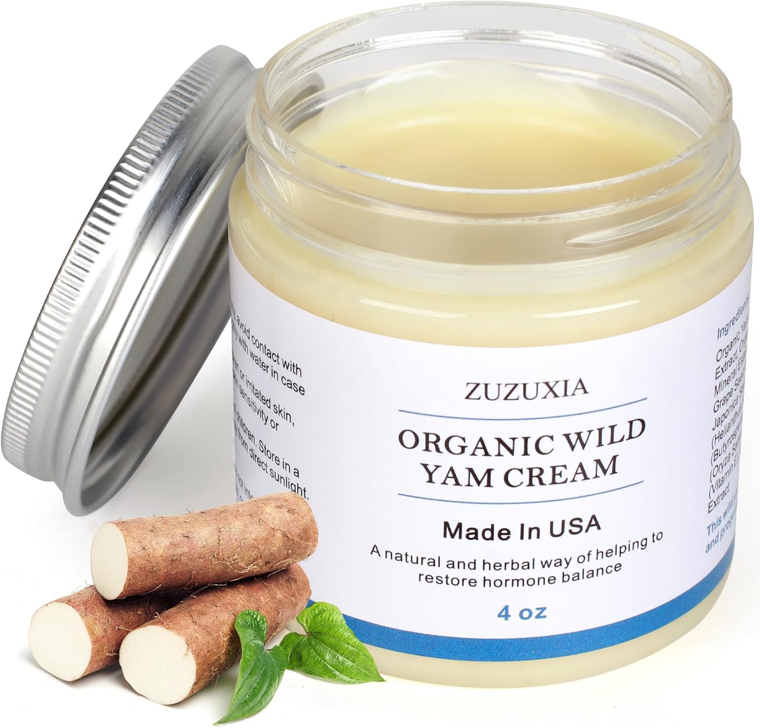 Zuzuxia Organic Wild Yam Cream front view jar packaging for women balance support.