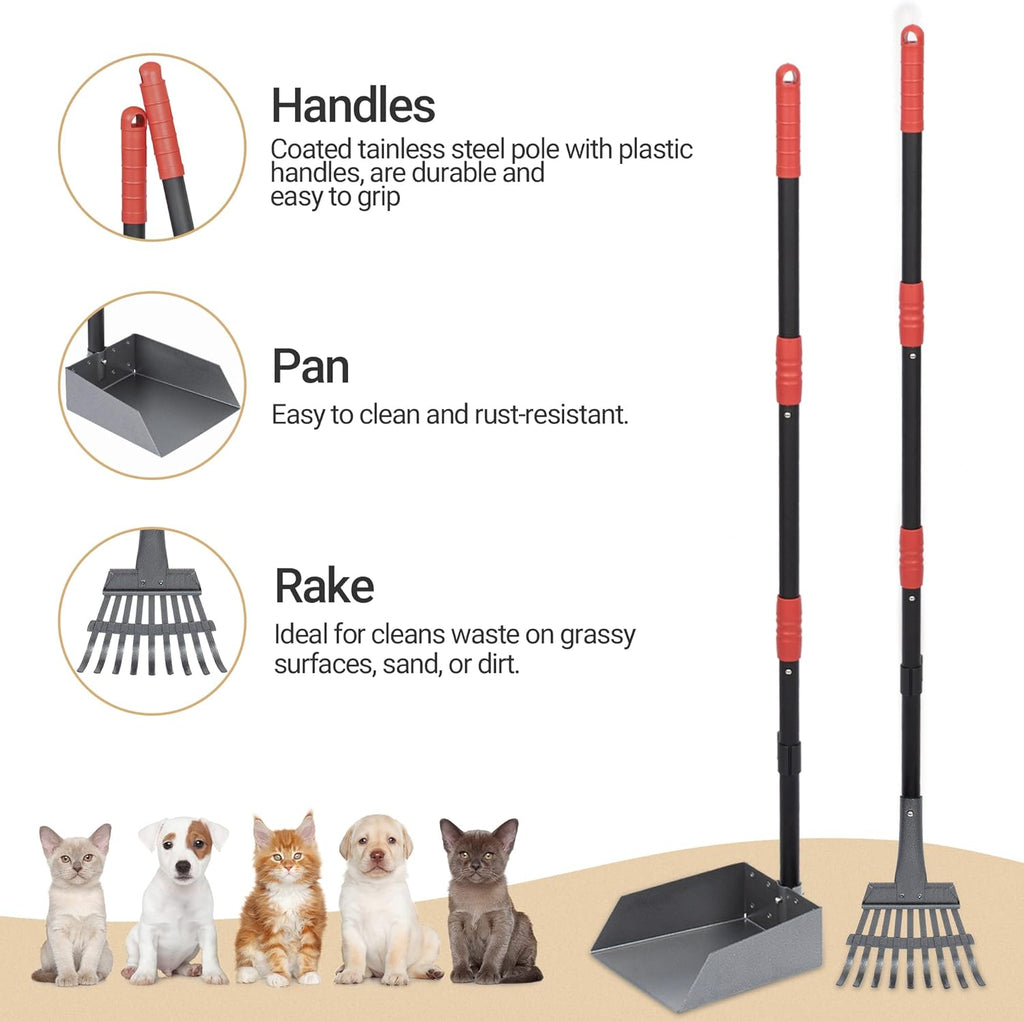 Heeyoo metal pet waste tray with sectional stainless steel handles