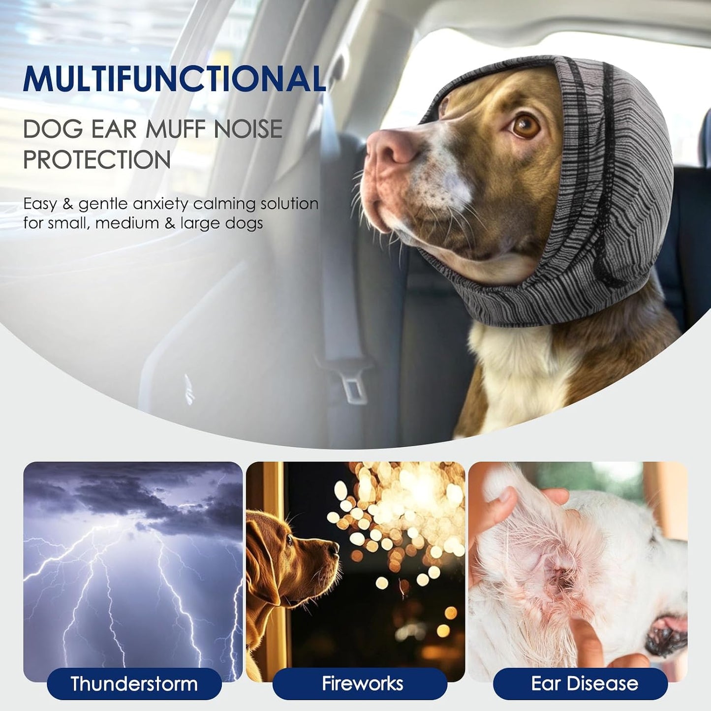 KOESON noise protection dog earmuffs in grey striped pattern