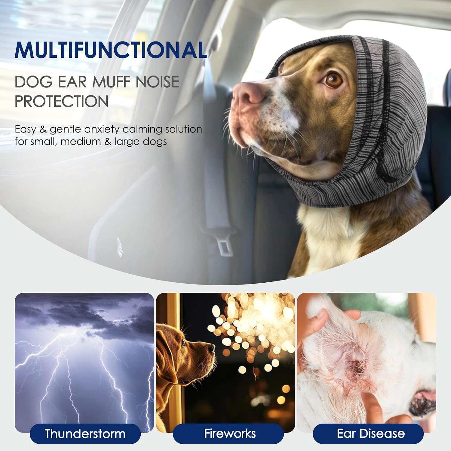KOESON noise protection dog earmuffs in grey striped pattern
