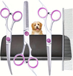 PAWCHIE 5 in 1 pet grooming scissors set front view showing stainless steel shears and comb for professional dog styling.