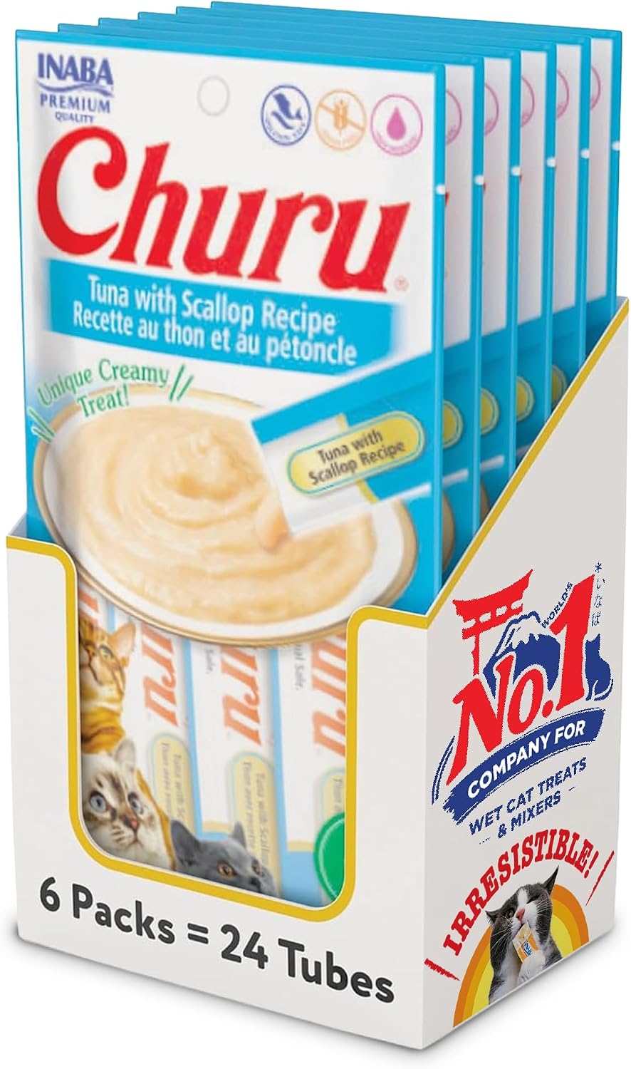 INABA Churu Cat Treats, Lickable, Squeezable Creamy Pure Cat Treat with Green Tea Extract & Taurine, 0.5 Ounces Each Tube, 24 Tubes (4 per Pack), Chicken Recipe - Image 10