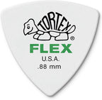 Jim Dunlop Tortex Flex Triangle green guitar picks pack of six front view showcase.