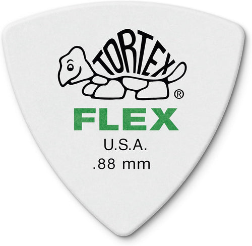 Jim Dunlop Tortex Flex Triangle green guitar picks pack of six front view showcase.