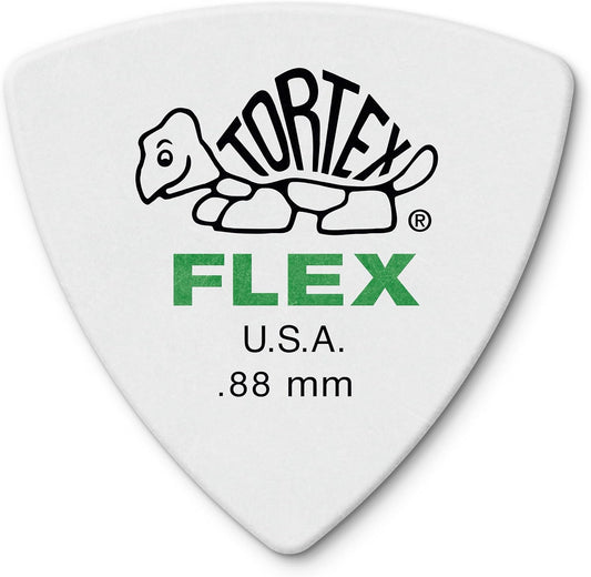 Jim Dunlop Tortex Flex Triangle green guitar picks pack of six front view showcase.