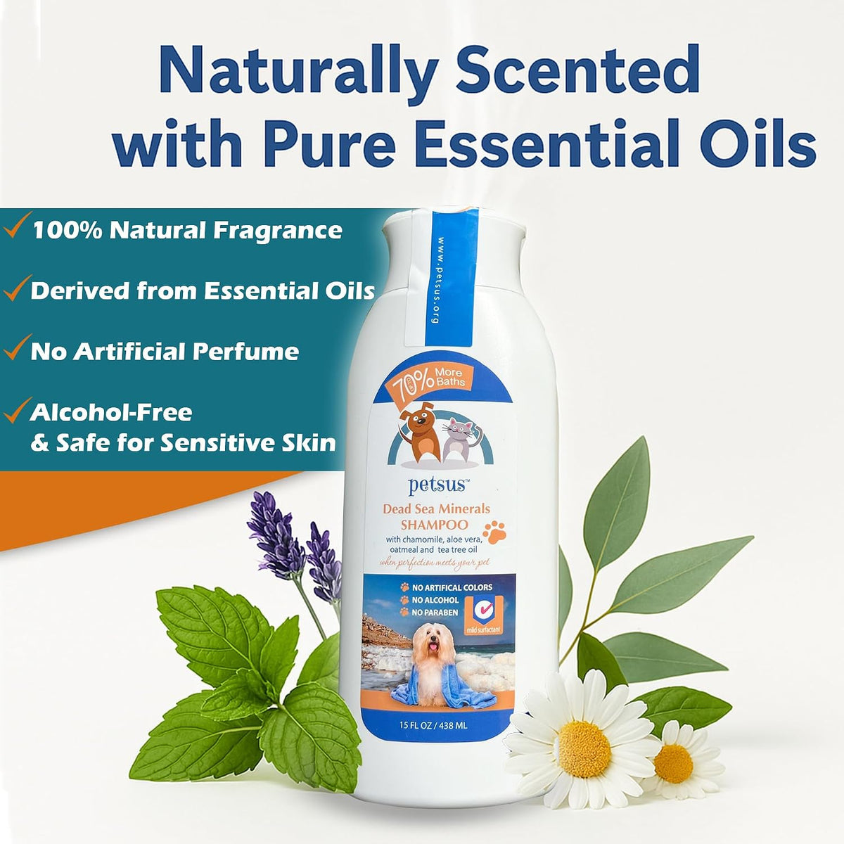 Petsus premium Dead Sea minerals pet wash bottle on a clean background.