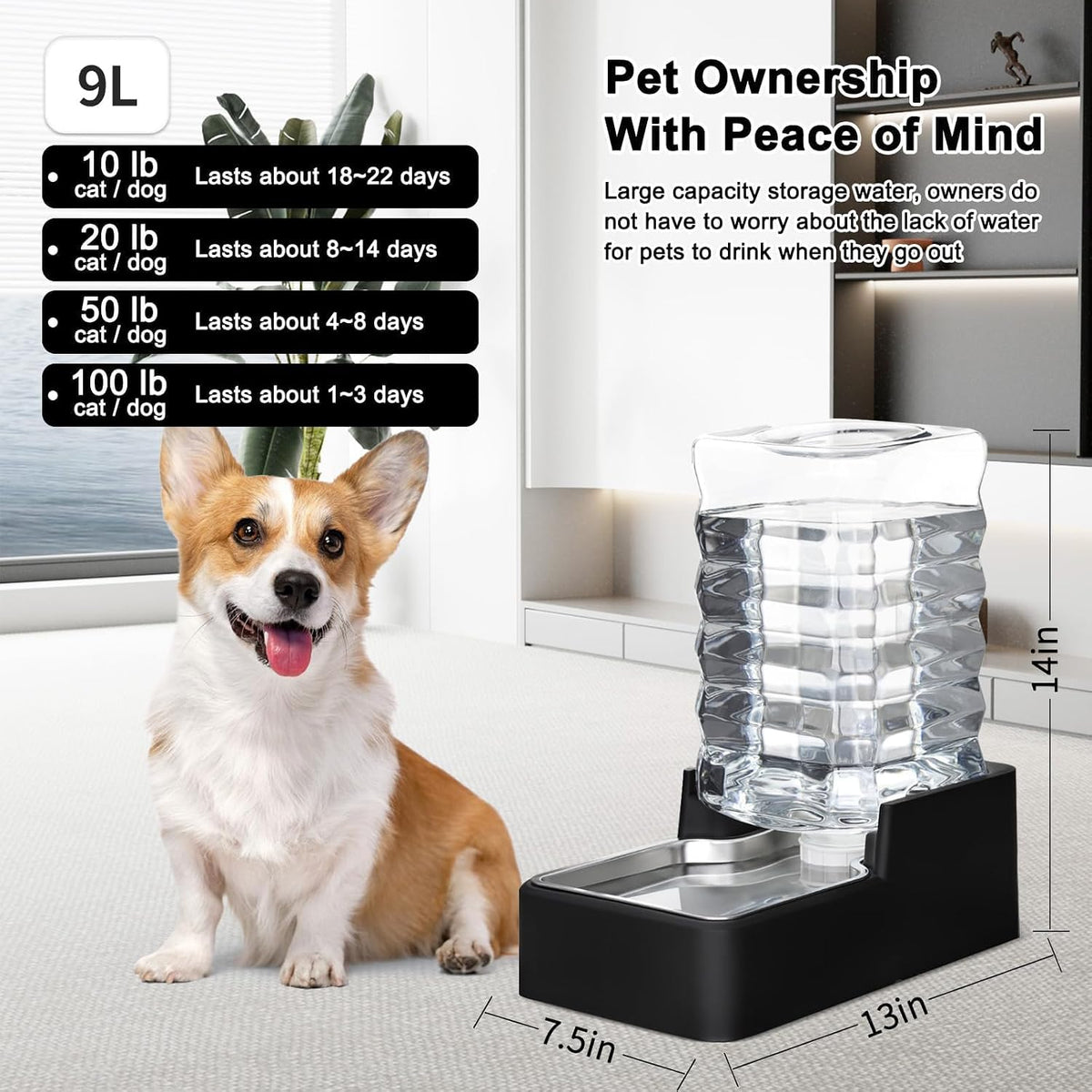 RIZZARI automatic pet waterer stable square base and non slip pads close up view