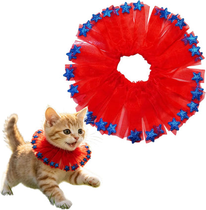 Small Pet Collars 4th of July Dog Tulle Collar, Adjustable Red Blue White Ruffle Collar USA Theme Party Collars for Small and Medium Pets Independence Day Costume (Red White Blue, Medium) - Image 9