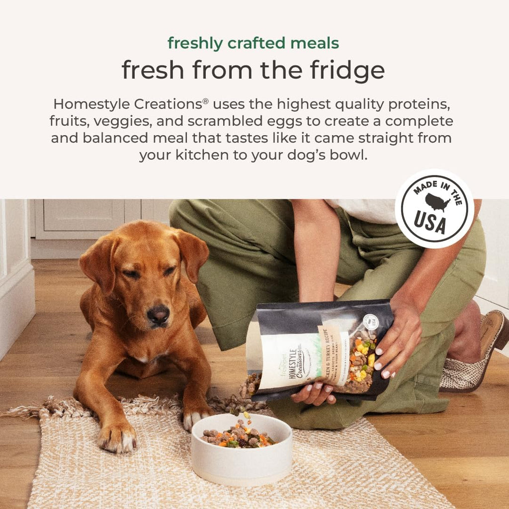 Nutritious gently cooked dog food with poultry and cranberries close up