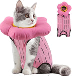 EMUST 2PCS Cat Recovery Suit and Cat Surgery Suit, Cute Cats Surgical Suit for Abdominal Wounds or Skin Diseases, Adjustable Flower Neck Cats Cone Collar Soft for 4-8lb(Green, M) - Image 10