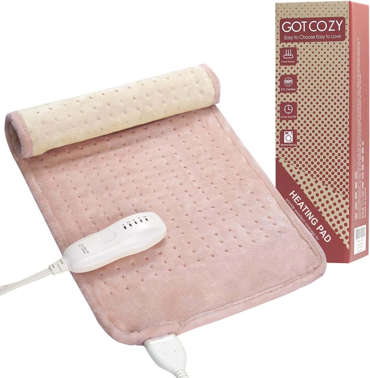 GOTCOZY electric heating pad rose front view showing digital controller