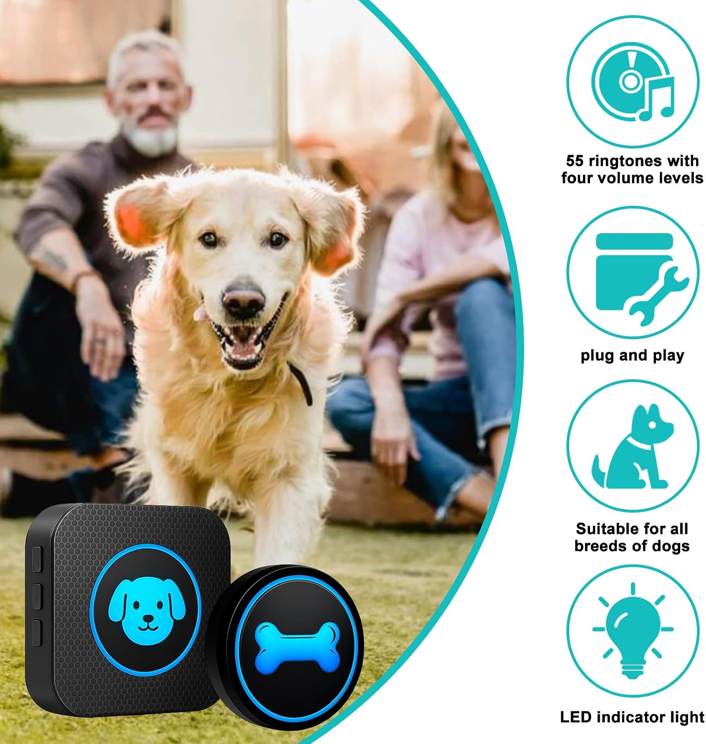 Wireless dog doorbell receiver with 60 melodies