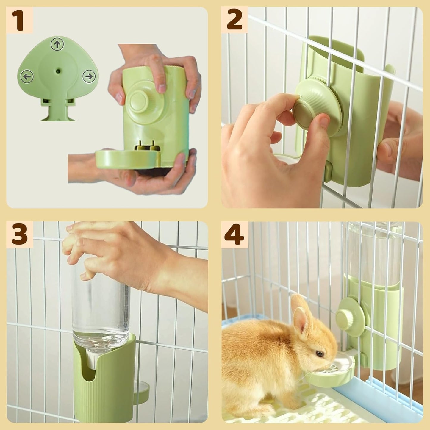 Rabbit Water Bottle, 600ml/21oz Hanging Water Dispenser Feeder Cage Crate Hutch Bunny Puppy Cat Chinchilla Ferret Guinea Pigs Squirrel Hedgehog (Green) - Image 4