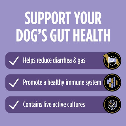 Microencapsulated dog digestive supplement packets for optimal intestinal microflora balance.