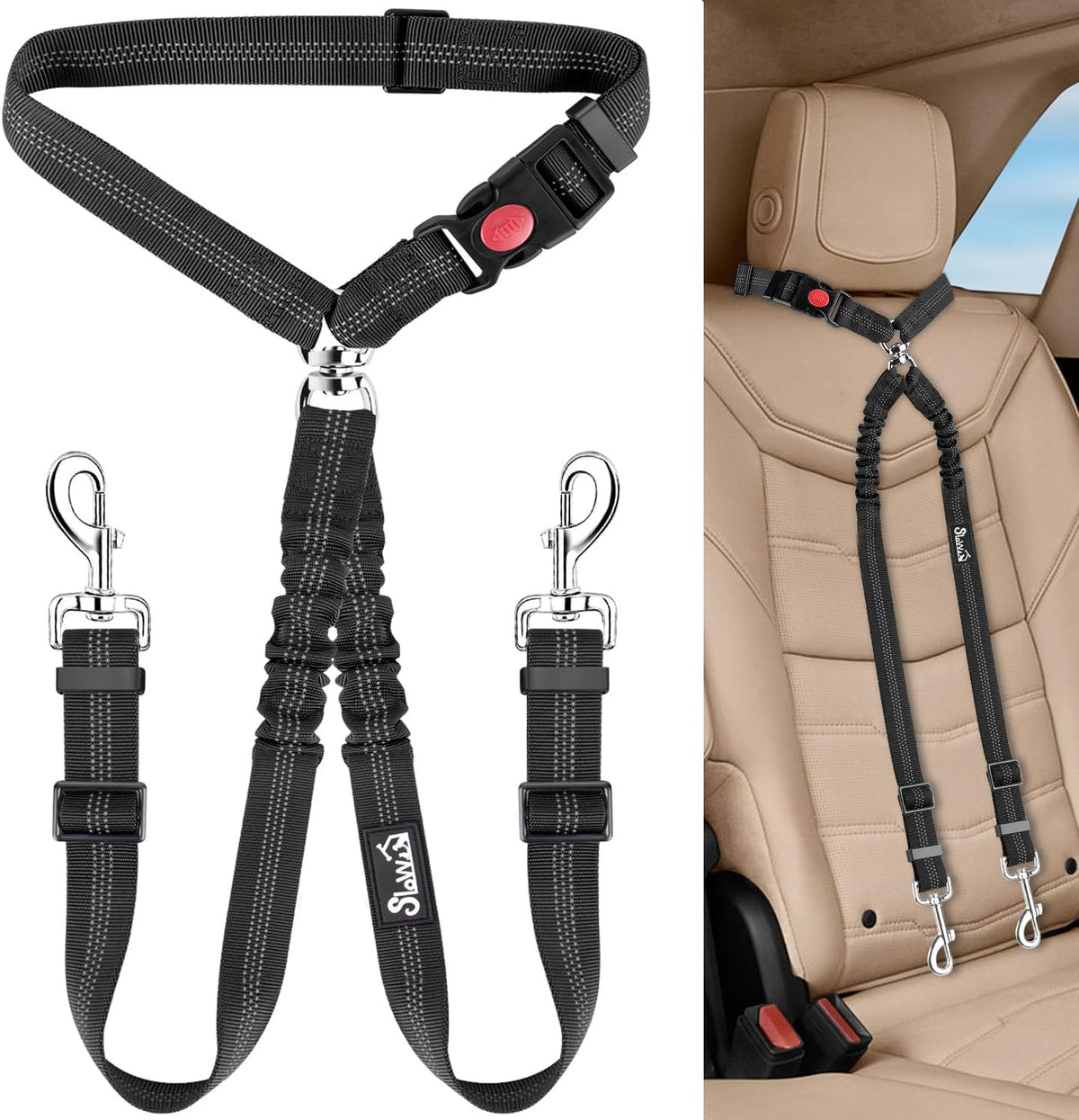 Lukovee double dog seat belt front view