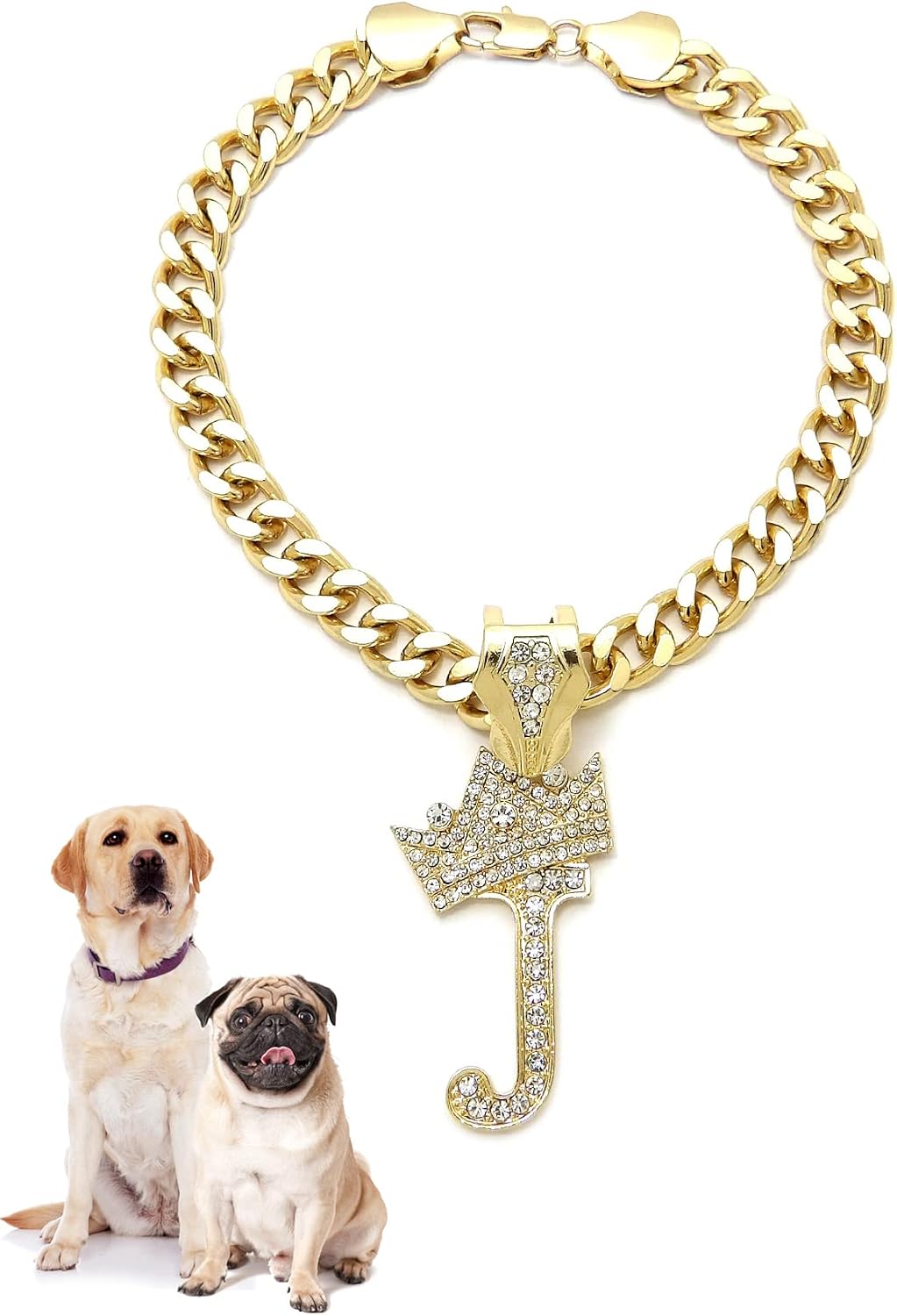 Rhinestone Studded Initial Pendant 18" Cuban Chain Fashion Costume Jewelry Necklace for Dogs Cats in Gold Rhodium Tone (Rhodium - R) - Image 14