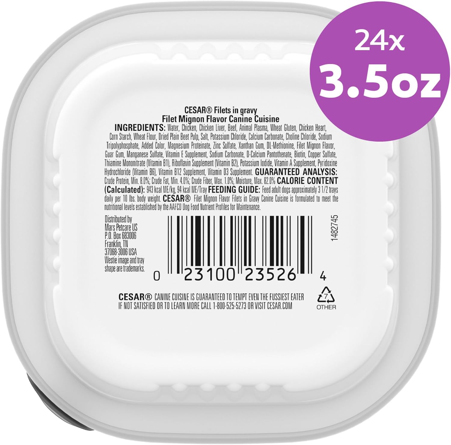Cesar Filets in Gravy Adult Wet Dog Food Filet Mignon Flavor, 3.5 oz. Easy Peel Dog Food Tray, 24 Count (Pack of 1) - Image 9