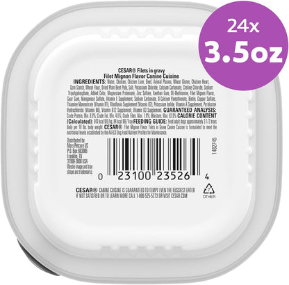 Cesar Filets in Gravy Adult Wet Dog Food Filet Mignon Flavor, 3.5 oz. Easy Peel Dog Food Tray, 24 Count (Pack of 1) - Image 9