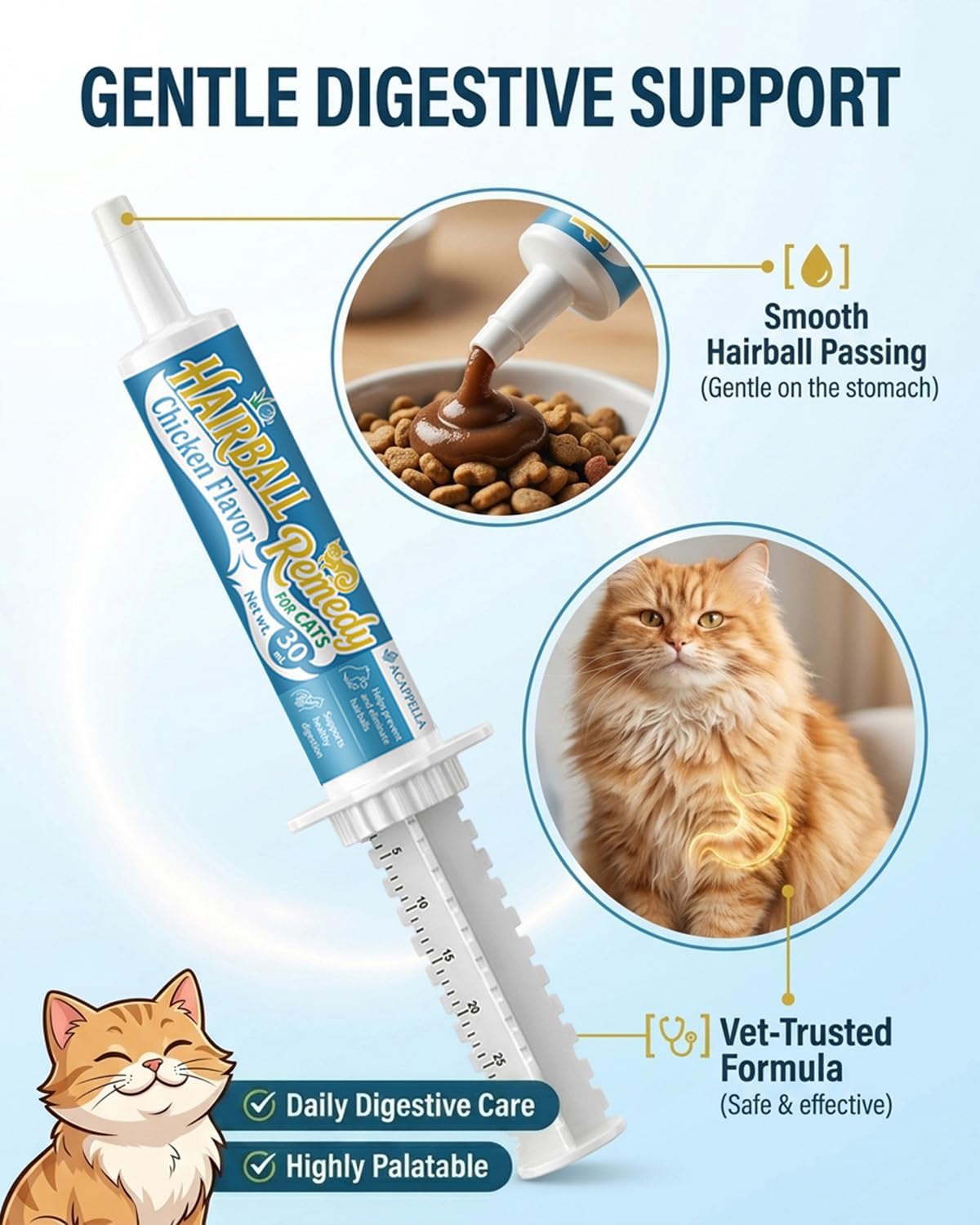ACAPPELLA imported cat hairball remedy oral gel application demonstration
