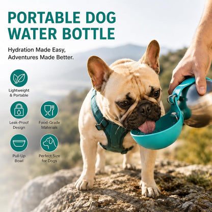 Side view of the no-spill pet bottle demonstrating how water flows into the silicone cup.