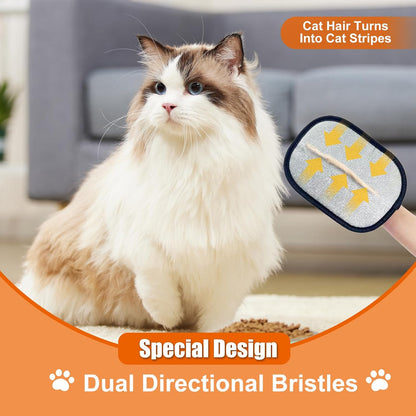 Pet owner gently grooming long hair dog with breathable mesh static glove