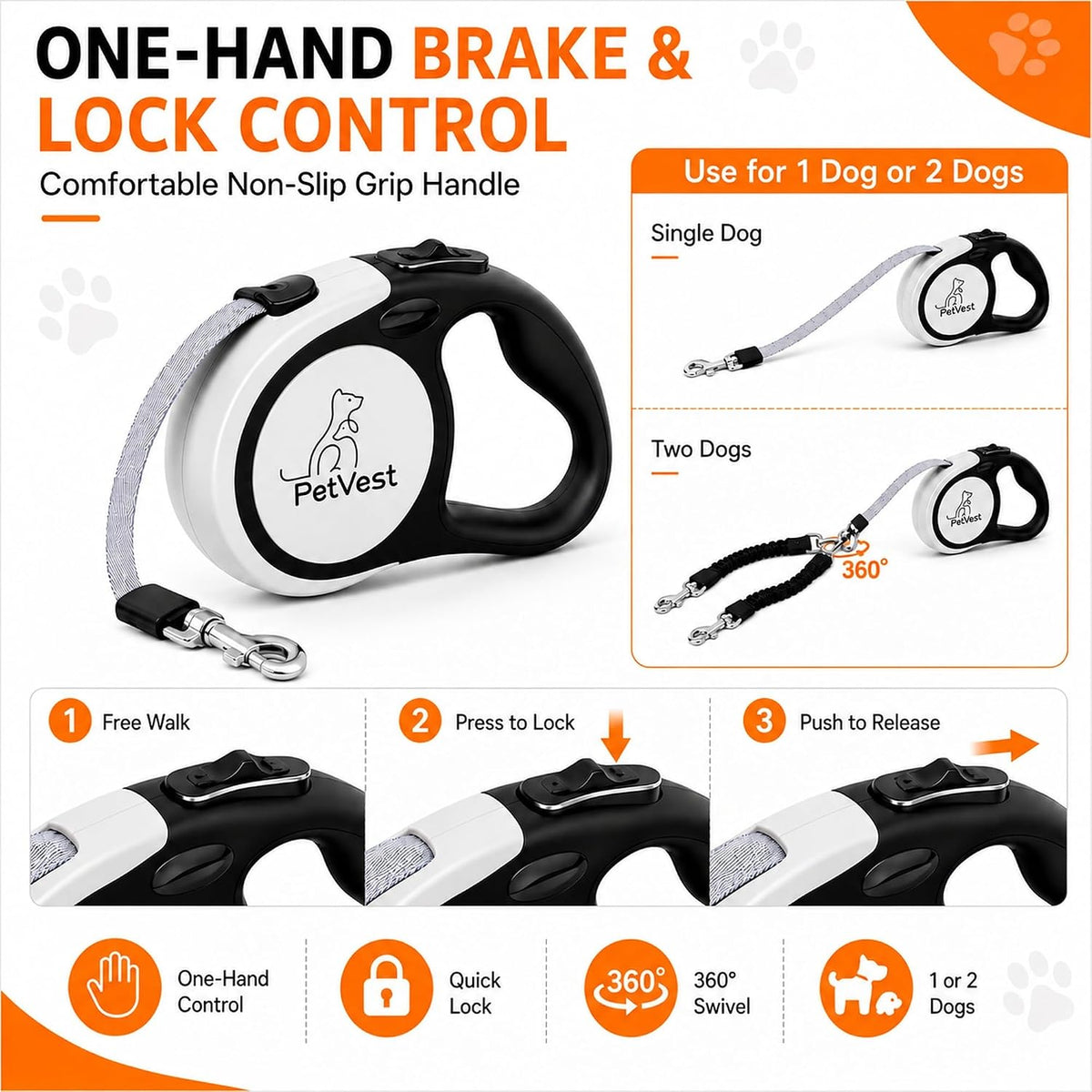 Ergonomic non-slip handle of PetVest dog leash