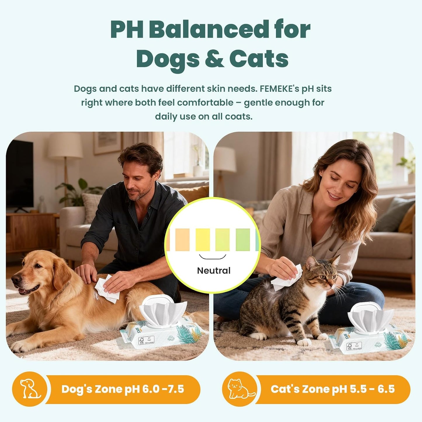 Femeke pet grooming wipes bundle showcasing four individual fifty count packs.