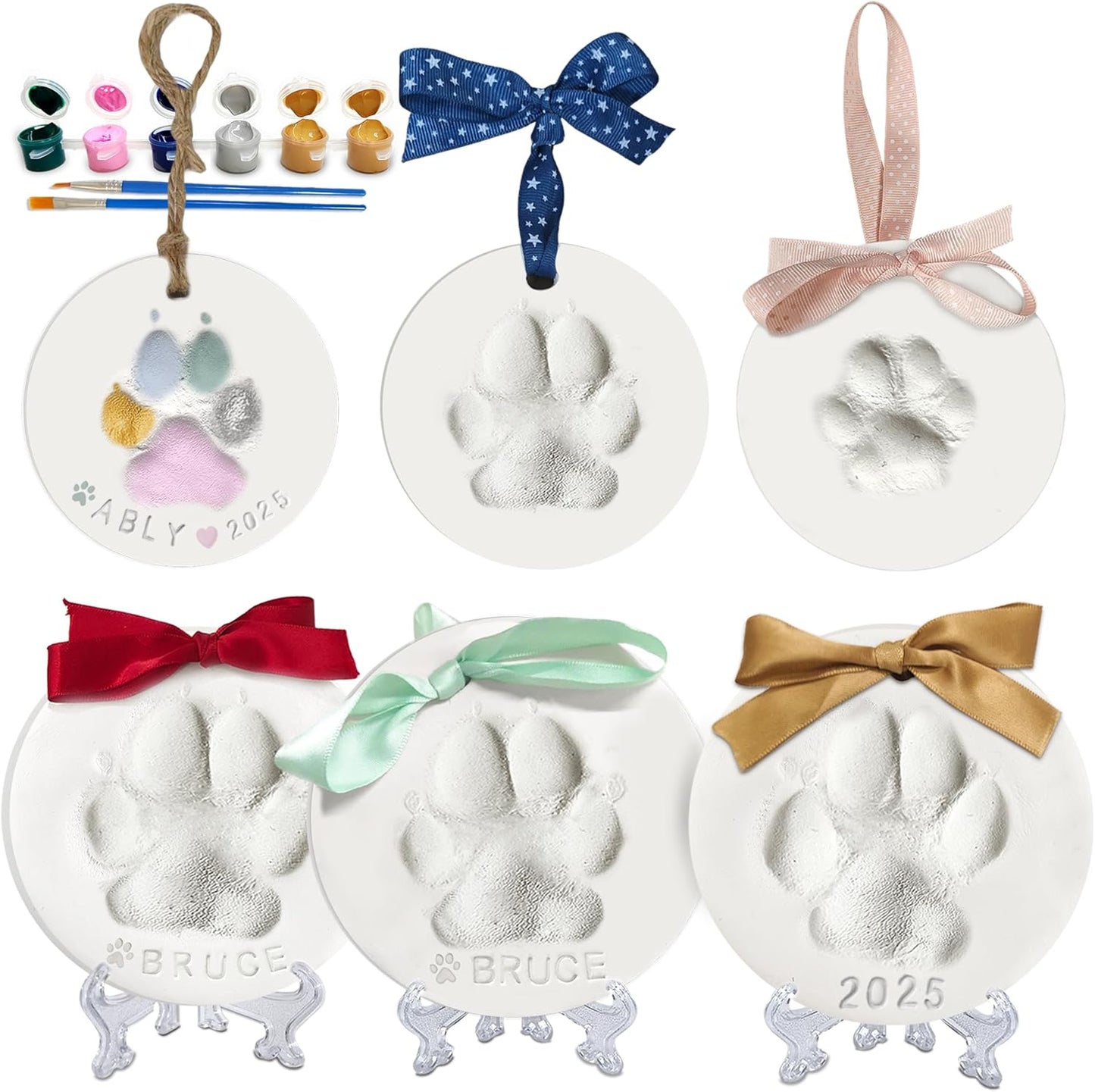 Step by step visual guide for using the MYPAWLETS air dry pet paw print kit.