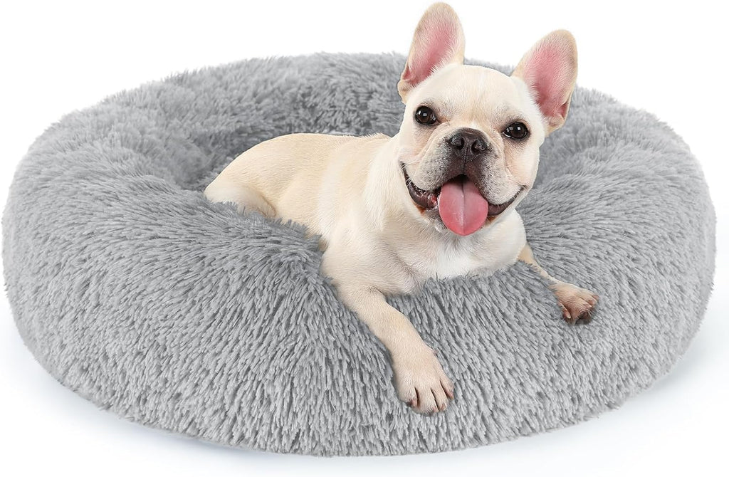 rabbitgoo Calming Cat Beds for Indoor Cats, 20 inches, Dark Grey | Soft Warm Donut, Fluffy Faux Fur, Supportive Raised Rim, Anti-slip, Machine Washable, Up to 15lbs Kittens & Small Cats - Image 12