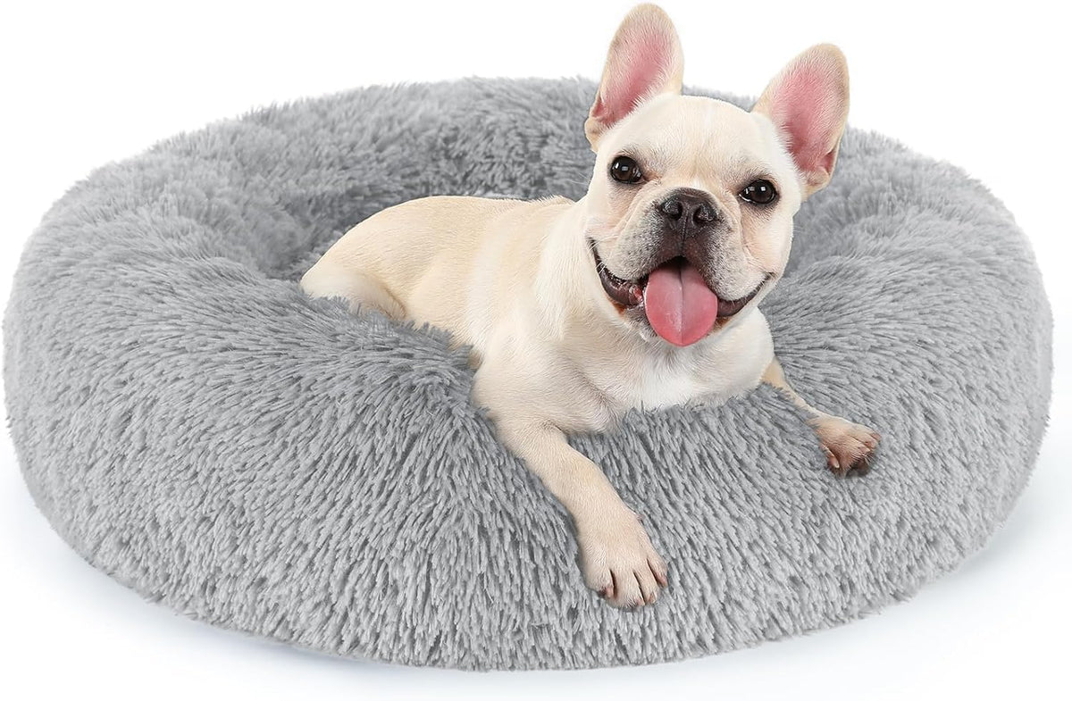 rabbitgoo Calming Cat Beds for Indoor Cats, 20 inches, Dark Grey | Soft Warm Donut, Fluffy Faux Fur, Supportive Raised Rim, Anti-slip, Machine Washable, Up to 15lbs Kittens & Small Cats - Image 12