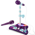 Little Pretender kids karaoke machine front view showing purple base and adjustable stand