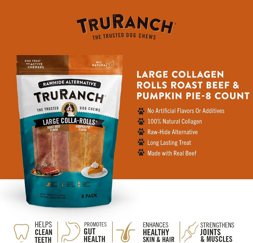 TRURANCH rawhide free collagen rolls eight count bag back label
