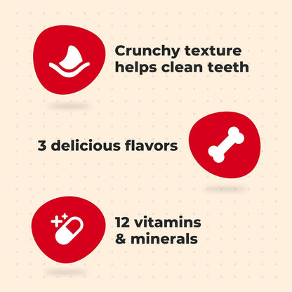Back label of Milk-Bone Flavor Snacks Mini showing the 12 vitamins and minerals ingredient list.