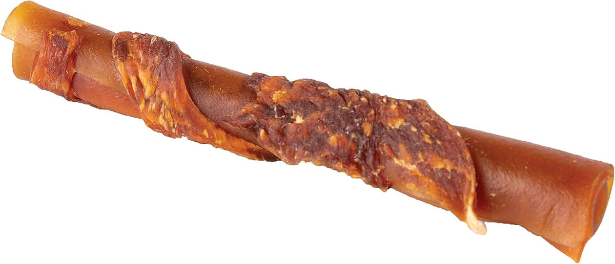 Highly digestible rawhide free dog sticks with real chicken layer macro close up