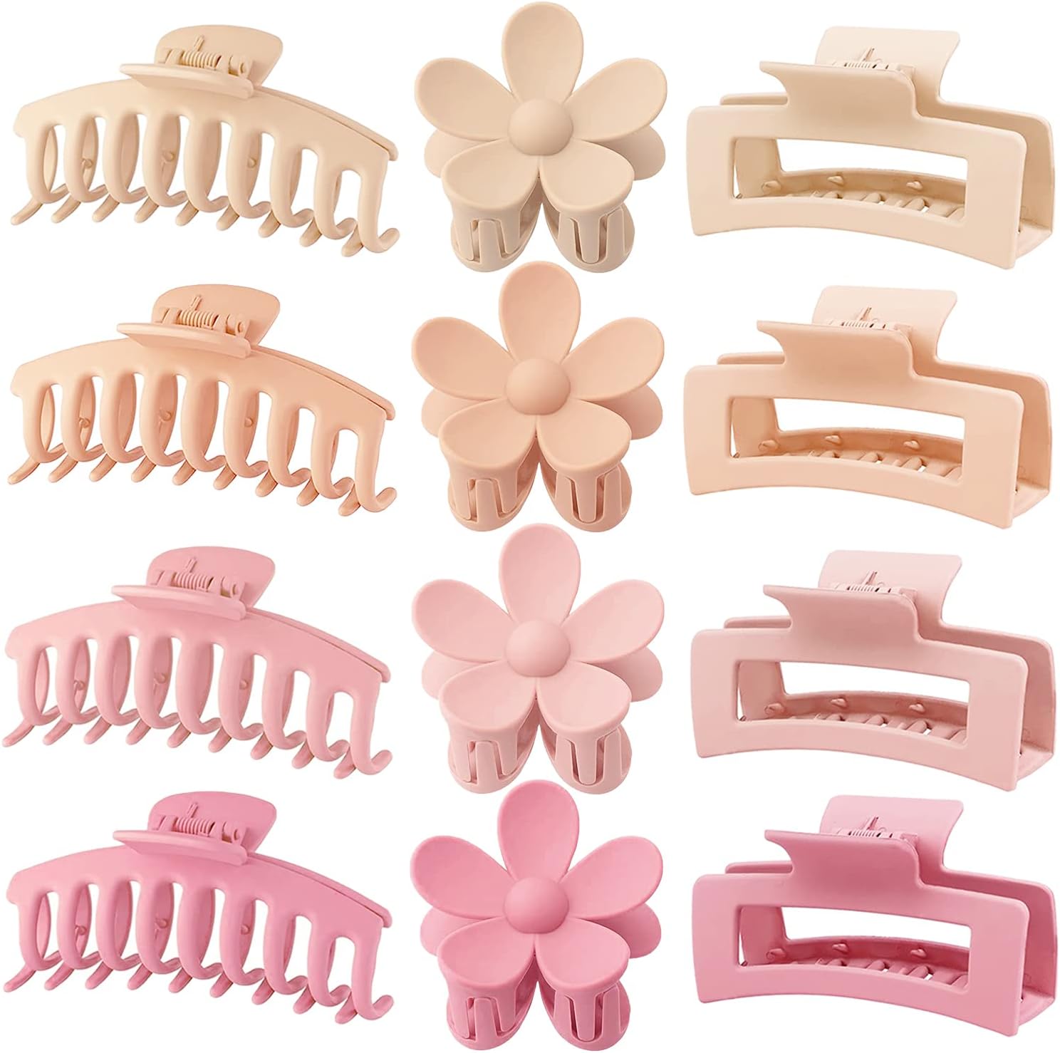 Janfun 12 pack large hair claw clips pink assortment front view