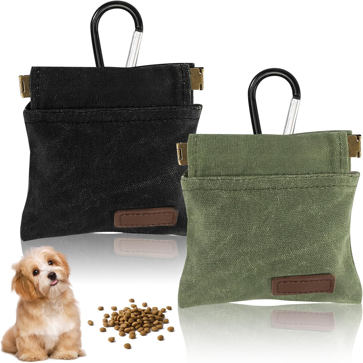 Kzanvov 2Pcs Dog Treat Pouch set showing black and green canvas bags